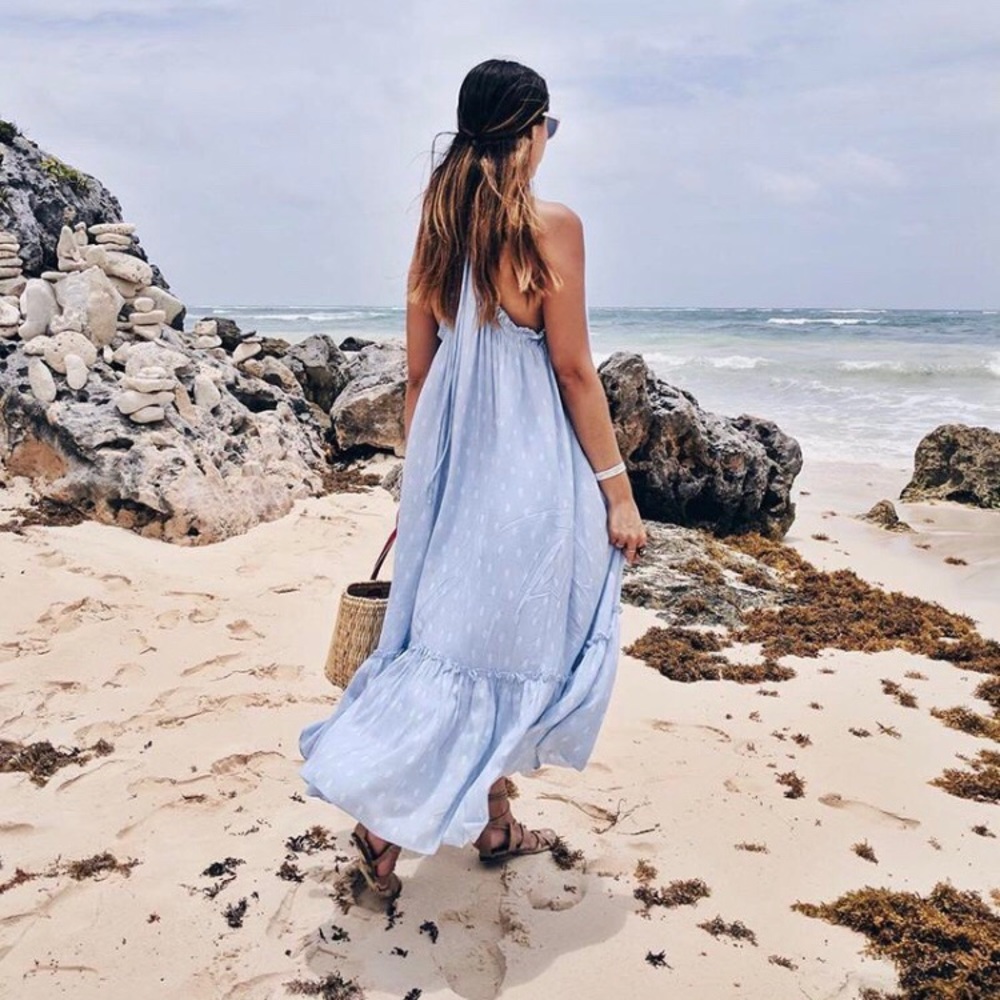Misa Los Angeles blue/white maxi dress - size xs